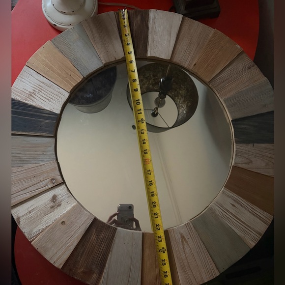 27” Round Wood multicolor Rustic Coastal Mirror